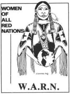 Women of All Red Nations poster with woman holding earth in her front of her
